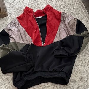 Zara Colorblock Bomber Jacket in Red, Black, Olive & Metallic Rose